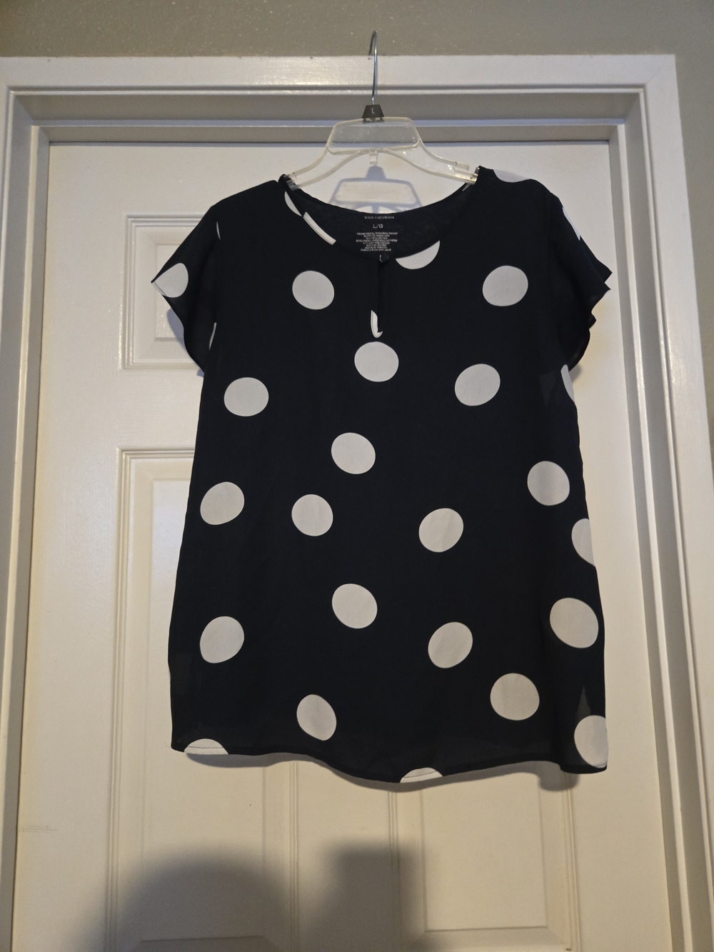 Van Heusen Navy Blouse with White Polka Dots